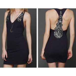 Free People Women's Bollywood Babe Embroidered Sequined Bodycon Dress XS Black